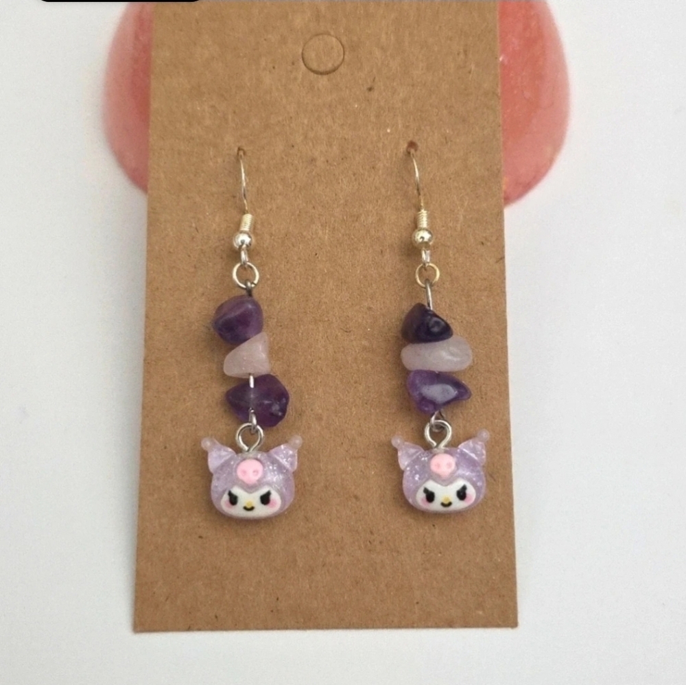 Sanrio Purple My Melody Earrings | Rose Quartz & Amythest